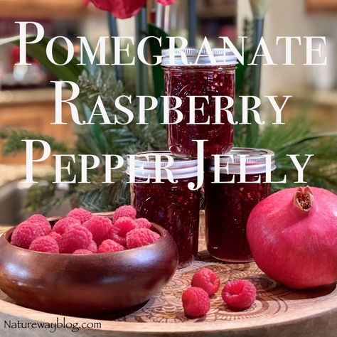 How To Make Raspberry Pomegranate Pepper Jelly - Nature Way Pomegranate Pepper Jelly Recipe, Raspberry Hot Pepper Jam, Pomegranate Pepper Jelly, Raspberry Pepper Jelly Recipe, Sweet Red Pepper Jelly Recipe, Red Pepper Jelly Recipe, Pomegranate Jam, Pomegranate Jelly, Pepper Jelly Recipes