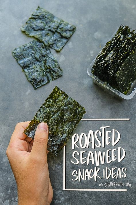 Here are 5 ways you can play with Roasted Seaweed Snacks! Dried Seaweed Recipes Snacks, Seaweed Snack Ideas, Seaweed Snacks Recipes, Iodine Rich Foods, Seaweed Chips, Seaweed Snack, Seaweed Wrap, Roasted Seaweed, Hot Popcorn