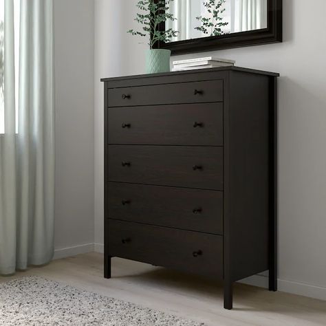 KOPPANG 5-drawer chest - black-brown - IKEA Chest Of Drawers Ikea, White Chest Of Drawers, Dresser Storage, 6 Drawer Chest, 5 Drawer Chest, Ikea Family, Home Safes, Drawer Unit, Small Drawers