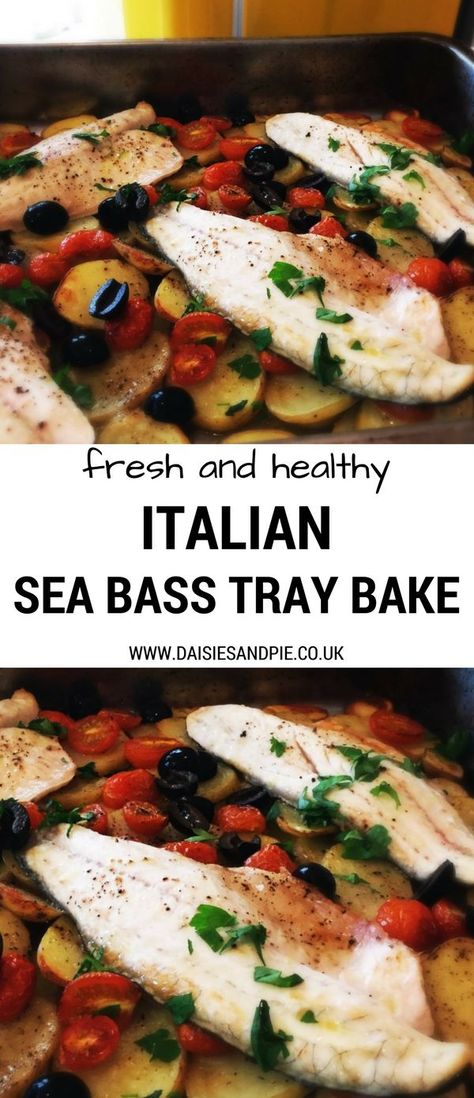 Italian Fish Recipes, Healthy Italian Recipes, Sea Bass Recipes, Family Dinner Recipe, Recipe Sheet, Healthy Italian, Tray Bake Recipes, Tray Bake, Easy Fish Recipes