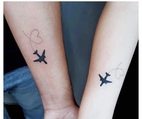 Matching Tattoos Long Distance, Minimalist Matching Tattoos, Distance Tattoos, Small Bff Tattoos, Easy Paper Airplane, Make Paper Plane, Connecting Tattoos, Paper Plane Tattoo, Matching Tattoos For Siblings