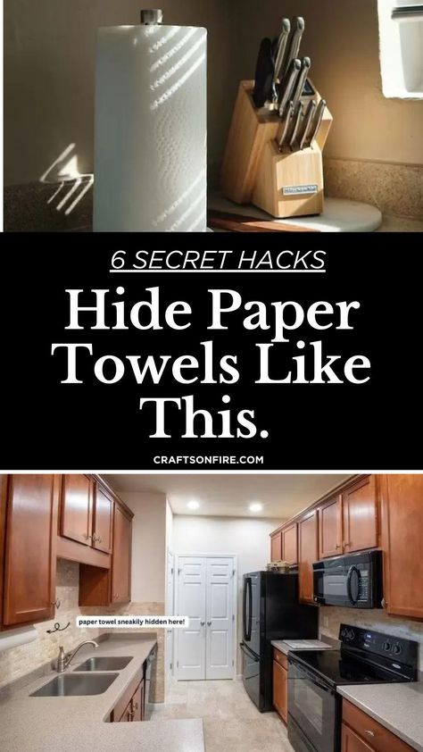 Creative, innovative, and brilliant ways to hide paper towels in your kitchen! This will totally keep your kitchen organized. Paper Towels On Kitchen Island, Where To Store Paper Towels In Kitchen, How To Hide Paper Towel Holder, Paper Towel In Kitchen, Under Cabinet Paper Towel Holder Ideas, Hide Paper Towels In Kitchen, Paper Towel Kitchen Ideas, Where To Put Paper Towels In Kitchen, Paper Towels In Kitchen