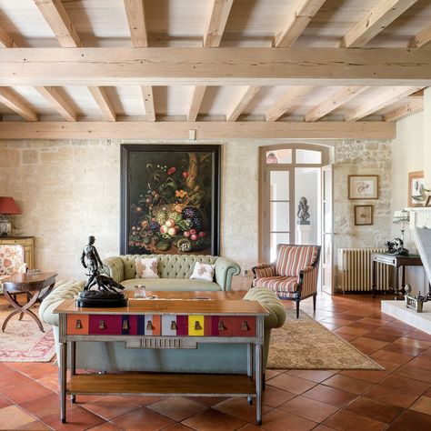 Southwestern Living Room - American Southwest - Living Room - Albuquerque - by Chandler Prewitt Interior Design | Houzz AU Saltillo Tile Living Room, Marble Floor Living Room, Red Tile Floor, Southwest Living Room, Terracotta Living Room, Southwestern Living Room, Southwest Living, Mediterranean Living Room, Saltillo Tile