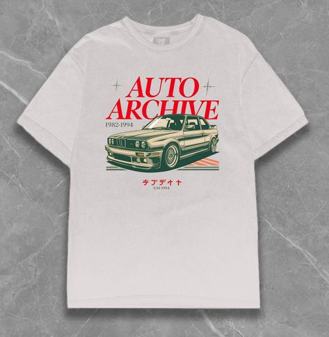 This Classic Auto Archive T-Shirt features a striking design from the 1982-1994 era. Perfect for vintage car enthusiasts, this E30 1994 car graphic tee is a must-have for anyone passionate about retro automotive styles. Available in both premium quality Comfort Colors 1717 and the more affordable yet high-quality Gildan 5000. Enjoy fast and reliable shipping. Choose your favorite and show off your love for classic cars! Product Features: Fabrication: Medium fabric (6.1 oz/yd² (206.8 g/m. Garment Vintage Car Shirt, Vintage Car Graphic, Vintage Bmw, The Perfect Boyfriend, Graphic Shirt Design, E30 M3, Bmw E30 M3, Car Apparel, Cars Brand