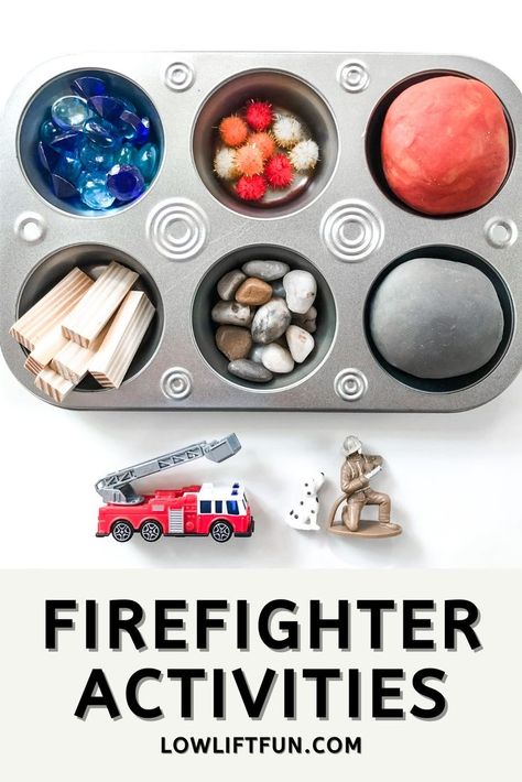 Firefighter Preschool Activities Fireman Theme Preschool, Police Sensory Bin, Firefighter Sensory Bin, Firefighter Preschool Activities, Firefighter Play, Community Helpers Sensory, Firefighter Activities, Sensory Bin Fillers, Preschool Sensory