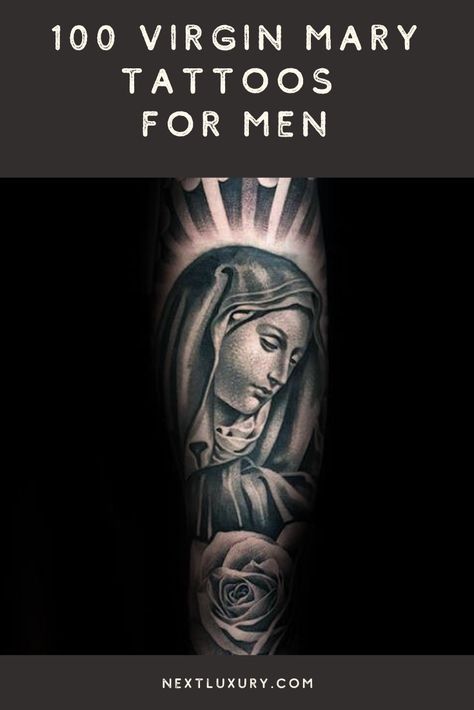 Spiritual ink has boldly arrived at its zenith with the powerful inception of Virgin Mary tattoos. Specialized emblazonments have never contained so much tranquil holiness until now.Spiritual ink has boldly arrived at its zenith with the powerful inception of Virgin Mary tattoos. Virgin Mary Tattoo For Men, Mary Tattoos For Men, Virgin Mary Tattoo Design, Virgin Mary Tattoos, Mary Tattoos, Spiritual Ideas, Virgin Mary Tattoo, Bible Verse Tattoos, Verse Tattoos