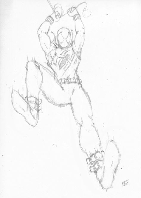 Scarlet Spider Sketch, Spider Noir Drawing Sketch, Scarlet Spider Drawing, Spider Man Sketches, Bodies Tutorial, Spider Sketch, Spiderman Sketch, Drawing Bodies, Deadpool Drawing