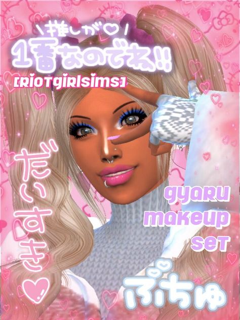 RiotGirl - Gyaru Makeup Set Cute Sims 4 Cc Makeup, Sims 4 Cc Anime Makeup, Sims 4 Cc Cute Makeup, Sims 4 Makeup Set, Sims 4 Cc Packs Makeup, Sims 4 Cc Makeup Pack, The Sims 4 Cc Y2k Makeup, Gyaru Fashion Sims 4 Cc, Sims 4 Cc Gyaru Makeup