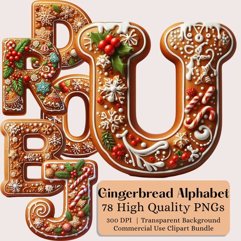 Gingerbread Art, Gingerbread Letters, Gingerbread Alphabet, Gingerbread Christmas Wall Art, Gingerbread Cookies Painting, Gingerbread Bakery Sign, Gingerbread House Digital Art, Bible Prints, Bear Watercolor