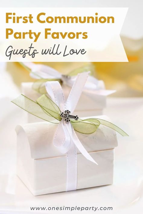 Planning a First Communion party and need some favor ideas? Check out our favorite First Communion Party Favor Ideas guests will love. From customizing candles to making potpourri sachets, these favor ideas are a beautiful way to commemorate your child's special event. #firstcommunionfavors #firstcommunionfavorideas #firstcommunionfavorscatholic Confirmation Favors Ideas, Confirmation Favors, Communion Favors For Girls Ideas, 1st Communion Party Favors, Confirmation Favors Catholic, Communion Favors Ideas, Party Favor Boxes Ideas, First Communion Party Favors, First Communion Favors Ideas