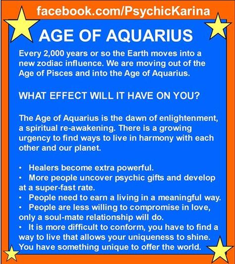 AGE OF AQUARIUS What it means for you!  www.psychickarina.com Age Of Pisces, Mind Body Soul Connection, Aquarius Aesthetic, Spiritual Awakening Signs, Learn Astrology, Energy Healing Spirituality, Age Of Aquarius, New Earth, Spiritual Enlightenment