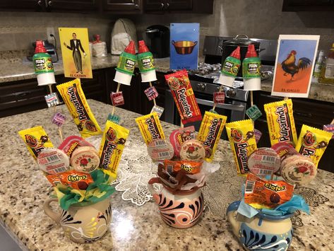 Loteria Table Decorations, Loteria Party Centerpieces, Mexican Birthday Party Centerpieces, Mexican Candy Centerpiece Ideas, Mexican Loteria Party Ideas, Loteria Centerpiece, Snack Centerpieces, Cantaritos Centerpiece Ideas, Loteria Centerpiece Ideas