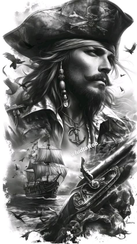 Jack Sparrow Drawing, Pirate Skull Tattoos, Pirate Ship Tattoos, Pumpkin Tattoo, Mexican Art Tattoos, Cobra Art, Pirate Tattoo, Chicano Tattoo, Pirate Art