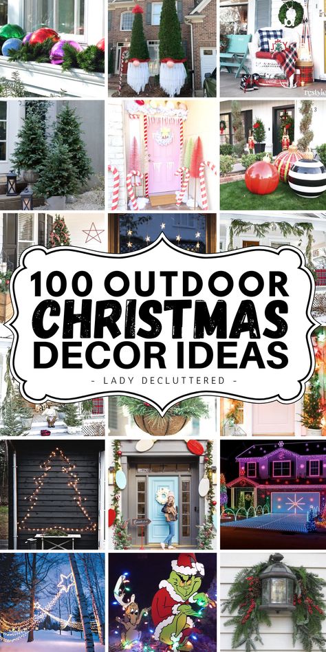 100 Outdoor Christmas Decor Ideas Christmas Ideas Wishlist, Simple Outdoor Christmas Decor, Best Outdoor Christmas Decorations, Outdoor Christmas Party, Christmas Lawn Decorations, Lady Decluttered, Outdoor Christmas Decor Ideas, Outdoor Decor Ideas, Outside Christmas Decorations