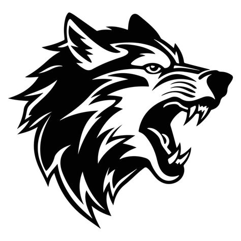 Wolves Black And White, Wolves Black, Wolf Outline, Side View Of Face, Tattoo Chart, Wolf Black And White, Wolf Mascot, Animal Symbol, Angry Wolf