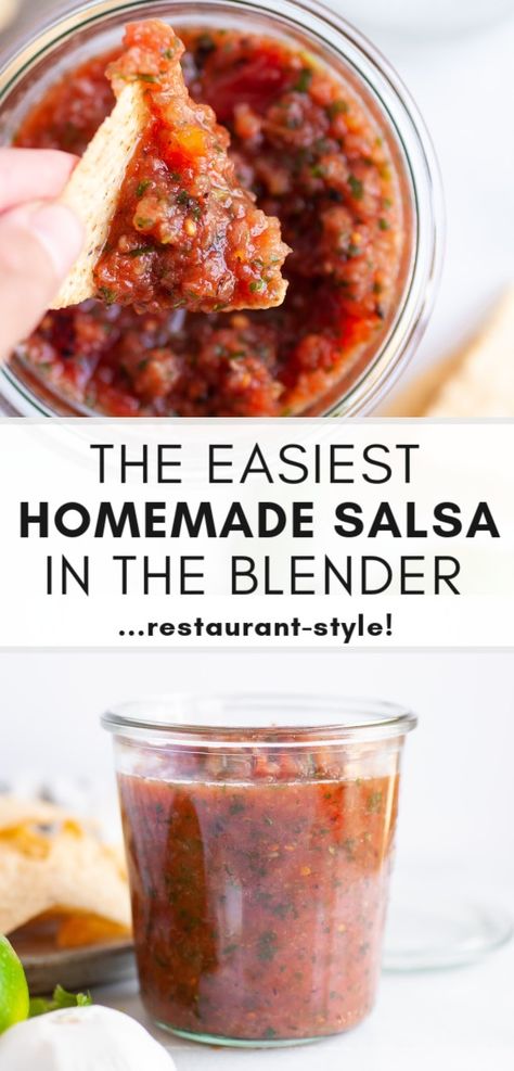 Try this easy and healthy salsa recipe made in a Vitamix or blender that is just like restaurant style salsa but homemade! It takes only 5-minutes to make and contains both fresh and canned ingredients. The best with tortilla chips or any way you love to eat your salsa! Blender Salsa Recipe, Vitamix Healthy Recipes, Healthy Salsa Recipe, Healthy Salsa, Best Salsa Recipe, Blender Salsa, Canned Plums, Easy Homemade Salsa, Fresh Salsa Recipe