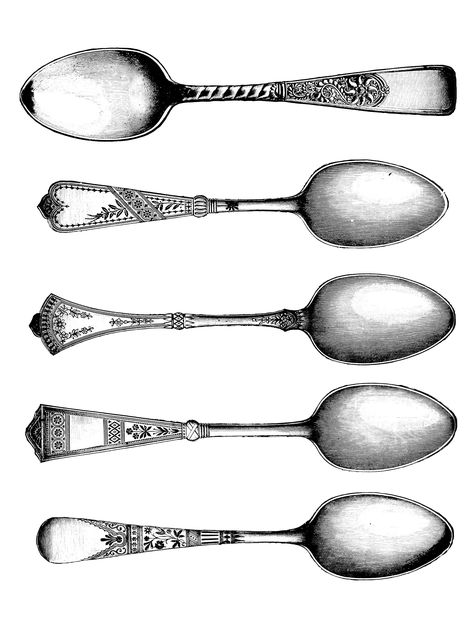 Vintage spoons clipart image oh so nifty vintage graphics clipartcow Kitchen Tools Illustration, Spoon Tattoo, Vintage Clipart, Graphics Fairy, Vintage Spoons, Vintage Printables, Vintage Graphics, Vintage Kitchen, Spoons