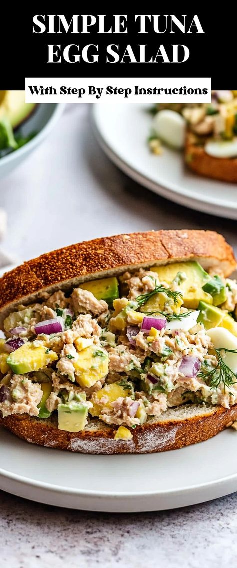 Image for Simple Tuna Egg Salad Loaded Egg Salad Recipe, Egg And Tuna Sandwich, Egg And Tuna Salad, Tuna Egg Sandwich, Loaded Egg Salad, Tuna Egg Salad Recipe, Protein Egg Salad, Tuna And Egg Salad, Tuna Quinoa