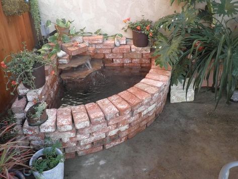 Antique Brick Project Ideas | Brick DIY Projects Patio Ponds, Driveway Border, Brick Planter, Deck Cleaning, Fish Pond Gardens, Brick Projects, Brick Works, Antique Brick, Small Pond