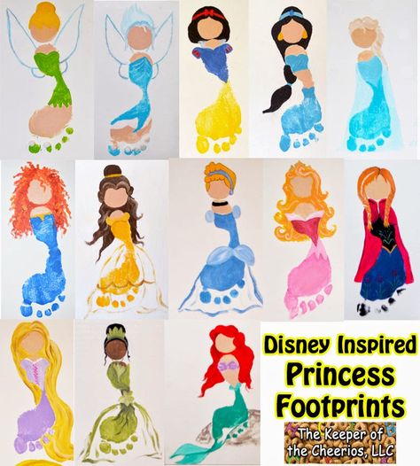 The Keeper of the Cheerios: Disney Princess Footprints for kids to make! Footprint Crafts, Footprint Art, Handprint Crafts, Daycare Crafts, Crafty Kids, Handprint Art, Toddler Art, Disney Crafts, Childrens Crafts