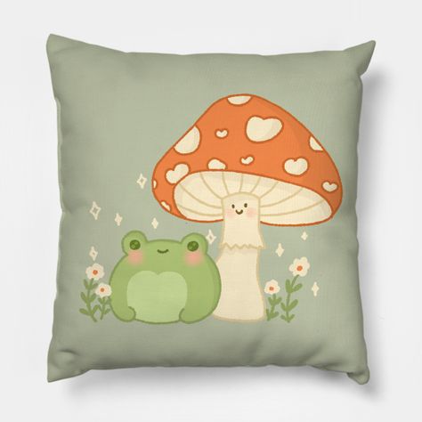 A cute frog to brighten up your day! -- Choose from our vast selection of throw pillows to match with your desired size to make the perfect custom pillow. Pick your favorite: Movies, TV Shows, Art, and so much more! Available in extra small, small, medium, large. For beds, couches/sofas, love seats, and chairs. Perfect for decoration. Cute Frog Decor, Cottage Core Pillows, Frog Bedroom Ideas, Frog Themed Bedroom, Cyan Bedroom, Mushroom Themed Room, Frog Room Decor, Frog Room Ideas, Frog Furniture