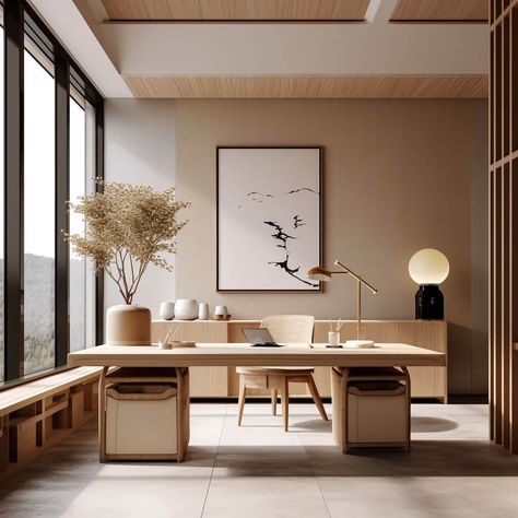 How to Create a Japandi Office - The Zen Workspace Japandi Workspace, Japanese Office Design, Japandi Office Design, Japandi Office, Japandi Home Office, Minimal Home Office, Zen Office, Japandi Furniture, Baddie Apartment