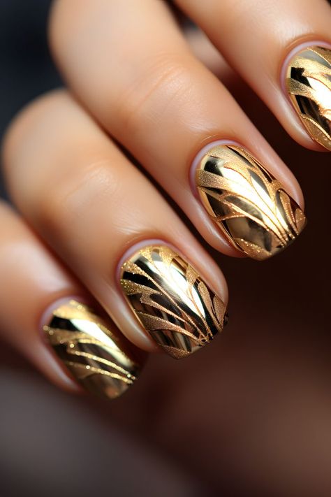 gold chrome nails, nail patterns, metallic nails, golden nail designs, nail art, nail ideas, chic manicure, trendy nails, elegant nail art, stylish nail patterns, nail inspo, nail creativity, fashion nails, glamorous nails, nail trends, unique nail designs, beautiful nails, shiny manicure, nail art inspiration, nail decor, luxury nails, nail beauty, creative nail art, stunning nail patterns, textured nails, intricate nail designs, metallic nail art, artistic nails, patterned nail inspiration Golden Nail Designs, Nail Designs Metallic, Bronze Nails Designs, Golden Nails Designs, Shiny Manicure, Art Nail Ideas, Textured Nails, Gel Chrome Nails, Ombre Chrome Nails