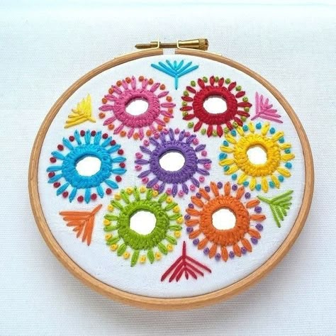 Mirror Work Design, Mirror Work Embroidery, Kutch Work Designs, Mirror Embroidery, Kutch Work, Hand Embroidery Videos, Hand Embroidery Tutorial, Hoop Embroidery, Handmade Embroidery Designs