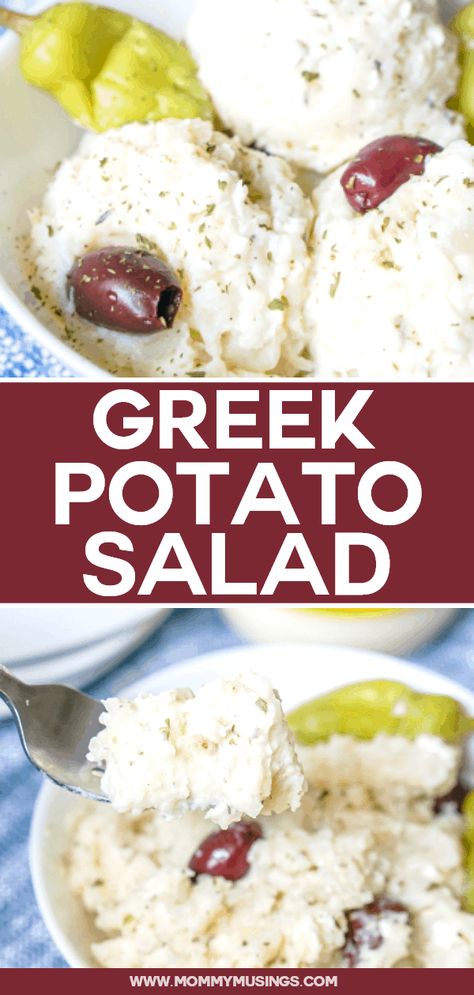 Greek Potatoe Salad Recipe, Greek Salad With Potato Salad, Greek Style Potato Salad, Greek Potato Salad No Mayo, Greek Side Dishes Easy, Greek Potato Salad Recipe, Mediterranean Potato Salad, Potato Salad Greek, Mediterranean Sides