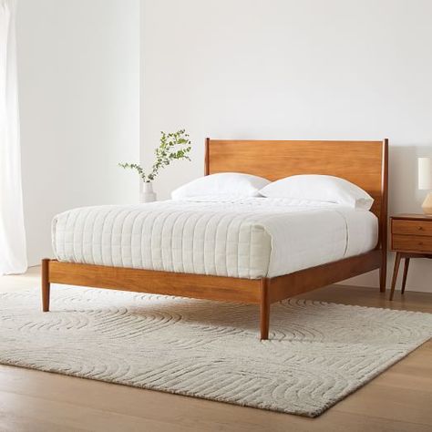 Joseph Altuzarra | West Elm Mid Century Bedframe, Century Bed, West Elm Mid Century, Modern Upholstered Beds, West Elm Bedding, Mid Century Bed, Bed Design Ideas, Mid Century Bedroom, Mid Century Modern Bedroom