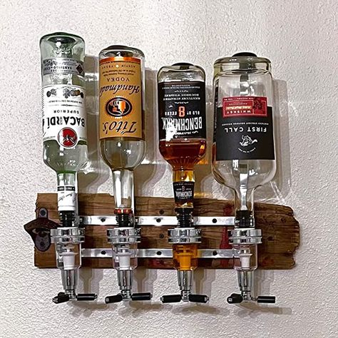 Whiskey Dispenser, Alcohol Dispenser, Wine Dispenser, Home Bar Man Cave, Liquor Dispenser, Stairs Ideas, Whiskey Bar, Bottle Wall, Bar Man Cave