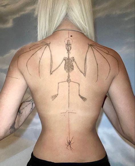 Doja Cat via Instagram. Shadow Tattoo, Bat Tattoo, Skeleton Tattoos, Spider Tattoo, Creepy Tattoos, Dark Tattoo, Black Ink Tattoos, Elegant Tattoos, Back Tattoos