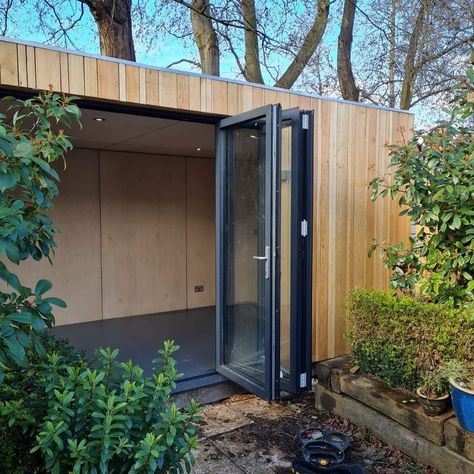 Okopod Ltd on Instagram: “Okopods standard prices include a 2.4m aluminum bifold or sliding door from Reynaers. Check out our site for more details…” Backyard Room, Garden Rooms Uk, Residential Log Cabins, Log Cabin Sheds, Backyard Escape, Garden Pods, Cedar Cladding, Cedar Garden, Backyard Cottage