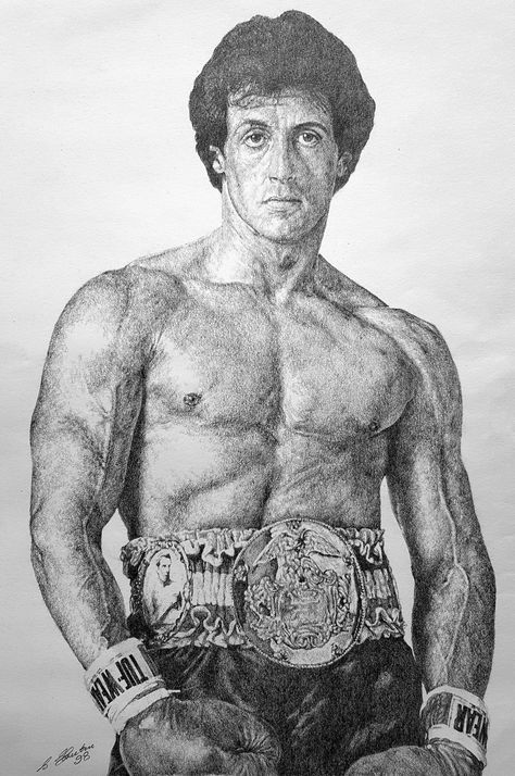 Sylvester Stallone in Pencil by Steven Streetin Rocky Balboa Drawing Pencil, Sylvester Stallone Drawing, Rocky Balboa Drawing, Rocky Drawing, Rocky Film, Bald Eagle Art, Skateboard Photos, Celebrity Artwork, Boxing Posters