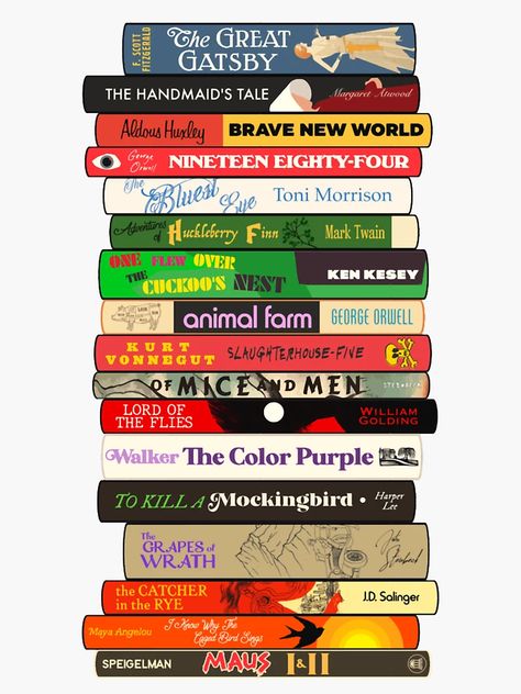 "Banned Books Stack 1" Sticker for Sale by WrayDesign | Redbubble Banned Books Poster, Banned Books Aesthetic, Banned Books List, Banned Books Display, Diy Ephemera, Animal Farm George Orwell, Ken Kesey, Nineteen Eighty Four, William Golding