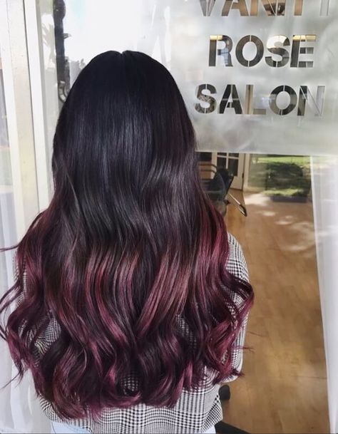 April 30, 2018: went back in after the semi permanent magenta ombré faded (quickly). violet ombré style on darker hair. the top is died deeper violet and lightens at the bottom. Violet Ombre, Darker Hair, Ombre Fashion, Violet Purple, Purple Ombre, Semi Permanent, Dark Hair, The Top, Violet