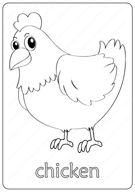 Free Printable Cute Chicken Coloring Pages. Free coloring page for everone with pdf file... Chicken Pictures Drawing, Farm Animal Pictures Free Printable, Chicken Printables Free, Chicken Coloring Pages Free Printable, Farm Animals Preschool Printables, Chicken Template Free Printable, Chicken Crafts Preschool, Cow Coloring Page Free Printable, Chicken Pictures Art