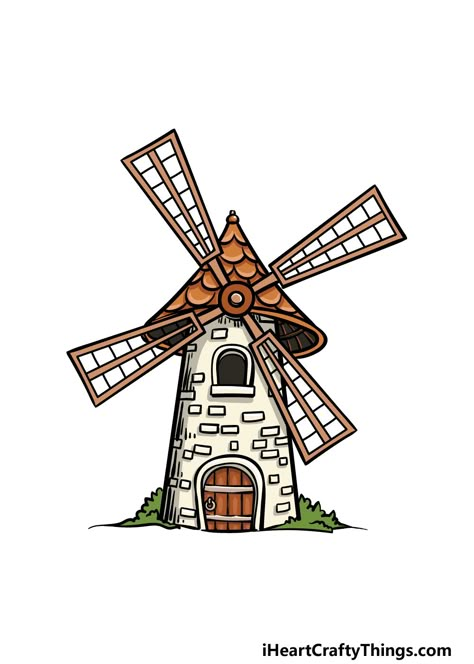 Farm Drawing Easy, How To Draw A Windmill, Windmills Drawing, Mill Drawing, How To Draw A Windmill Step By Step, Windmill Painting, Windmill Drawing Simple, Windmill Painting Easy, Farm Drawing