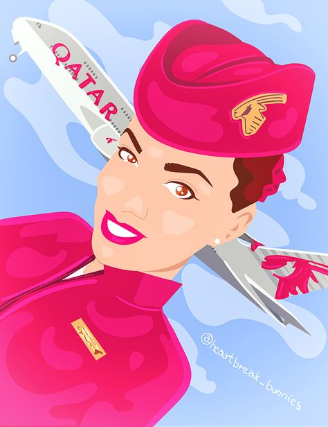 Interested in getting your portrait done? Contact me on Instagram @theroxycolor ! #qatar #qatarairways #cabincrew #flightattendant #cabincrewportrait #flightattendantdrawing Qatar Airways Cabin Crew Wallpaper, Qatar Airport, Qatar Airways Cabin Crew, Aviation Quotes, Cartoon Clouds, Persian Poem, Qatar Airways, Instagram Wallpaper, Cabin Crew