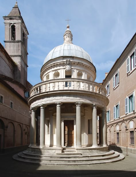 Rome, Tempietto di S. Pietro in Montorio Donato Bramante Classical Roman Architecture, Reinassance Architecture, Rennaisance Architecture, Evolution Of Architecture, Rome Architecture Aesthetic, Donato Bramante, Ancient Rome Architecture, Ancient Rome Buildings, Roman Buildings