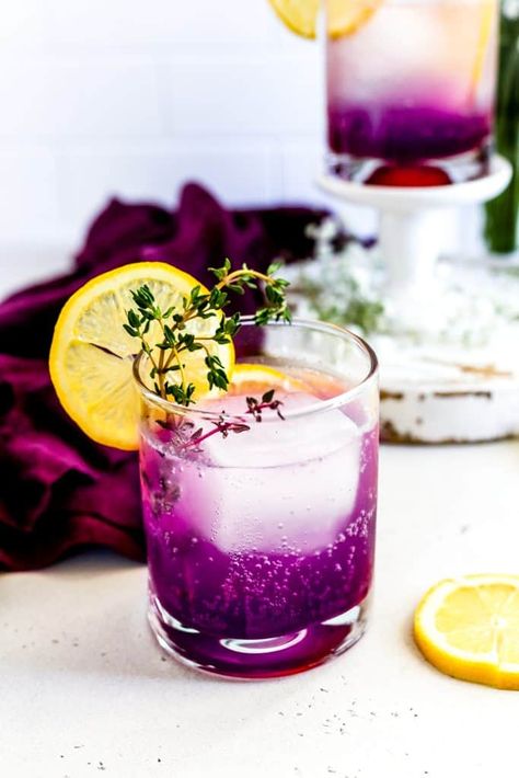 Taylor Swift Midnights inspired mocktail! Lavender-citrus flavor with a hint of vanilla. Taylor would approve. | censoredbaker.com #taylorswift #recipe #foodphotography #mocktail #lavender #lavenderhaze #midnightsrecipe Garnishing Ideas, Taylor Swift Lavender Haze, Taylor Swift Lavender, Best Mocktails, Thyme Simple Syrup, Mocktail Drinks, Lavender Recipes, Dairy Free Treats, Taylor Swift Midnights