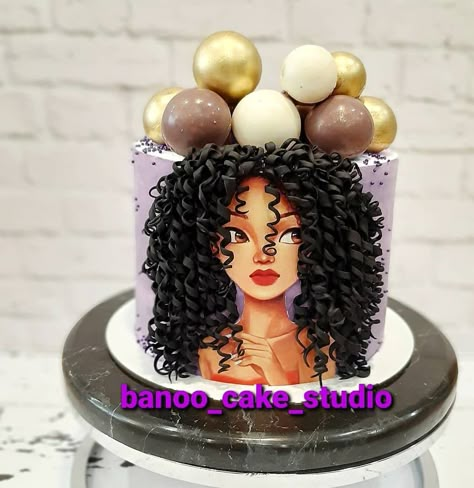 Curly Hair Cake Birthday, Unique Cake Designs Creative, Diva Birthday Cakes, Bolo Paris, Diva Cakes, Birthday Cake Tutorial, Happy Anniversary Cakes, Decorating Frosting, Hand Painted Cakes