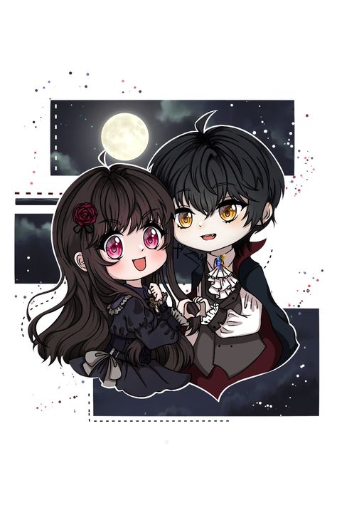 Dark Moon Fanart, Dark Moon Enhypen, Vampire Moon, Moon Altar, Dark Moon The Blood Altar, Cute Chibi Couple, Moon Fanart, Cute Fanart, Altar Art