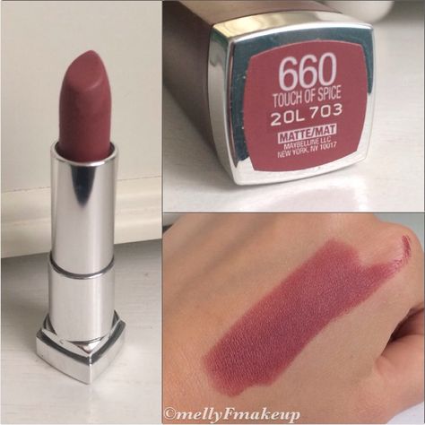 Maybelline Color Sensational Creamy Mattes in Touch of Spice. Follow my instagram @mellyfmakeup Maybelline Divine Wine, Superstay Maybelline, Touch Of Spice, Maybelline Lipstick, Alat Makeup, Maybelline Color Sensational, Makeup 101, Batons Matte, Kesha