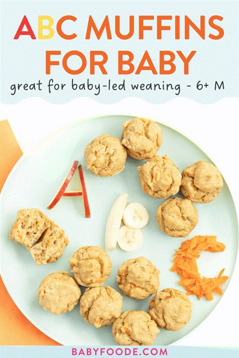 Blw Apple Muffins, Abc Muffins Toddler, Baby Apple Recipe, Apple Banana Carrot Muffins, Apple Sauce Muffins For Baby, Applesauce Muffins For Baby, Toddler Banana Muffins, Baby Muffin Recipe, Infant Recipes