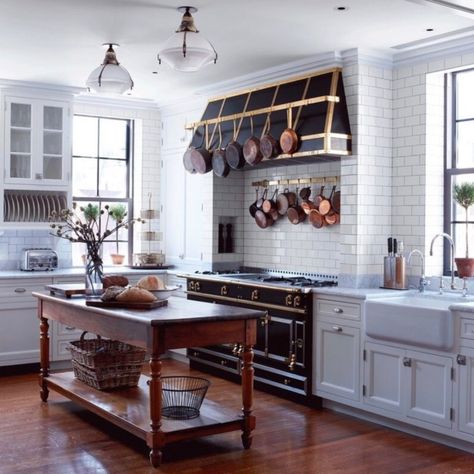 Timeless Elements for My Kitchen Renovation: Chapter 1, The Stove Alcove Classic White Kitchen, Pot Racks, New York City Apartment, Timeless Kitchen, Classic Kitchen, French Kitchen, Farmhouse Style Kitchen, Dream Kitchens, City Apartment