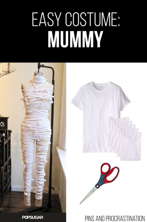 Easy Last Minute DIY Halloween Costume: Mummy Halloween Costume Mummy, Last Minute Diy Halloween Costumes, Mummy Diy, Last Minute Diy Costumes, Costumes Faciles, Mummy Halloween Costume, Meme Costume, Mummy Costume, Last Minute Halloween