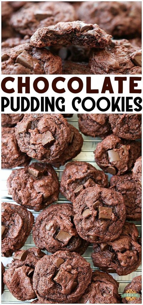 Chocolate Pudding Cookies, Pudding Cookies Recipes, Double Chocolate Cookies Recipe, Chocolate Pudding Desserts, Chocolate Chip Pudding, Chocolate Chip Pudding Cookies, Best Cookies, Double Chocolate Chip Cookies, Fresh Baked Cookies