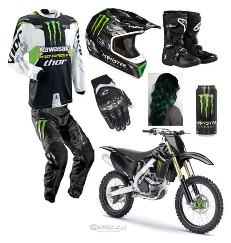 "Monster Energy Motocross" by skatergurl58 ❤ liked on Polyvore featuring Alpinestars Women’s Motocross Outfit, Womens Dirt Bike Gear, Monster Energy Clothing, Motocross Outfits, Motocross Jersey, Motocross Clothing, Custom Dirt Bike, Motorcycle Leathers Suit, Best Electric Car