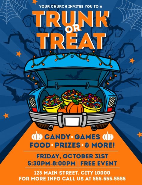 Trunk Or Treat Flyer Free Printable, Trunk Or Treat Flyer Ideas, Trunk Or Treat Poster, Halloween Marketing Ideas, Trunk Or Treat Flyer, Starbucks Case, Recruitment Flyer, Resident Events, Apartment Marketing